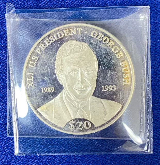 2000 George Bush $20 Twenty Dollar Republic of Liberia .999 Silver Coin! 112