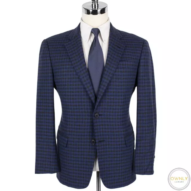 NWOT CURRENT Armani Collezioni G Line Blue Wool Checked Dual Vents Jacket 40R