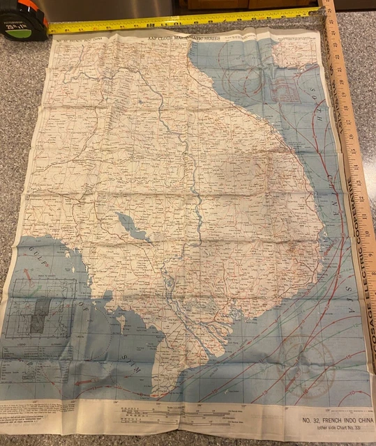 WW2 USAAF Silk Pilot Escape Drift Map 1943 CENTRAL CHINA & FRENCH INDO CHINA