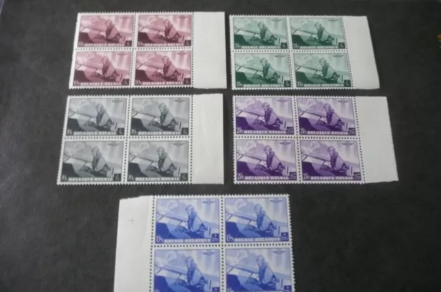 BELGIUM 1938 King as Pilot COMPLETE  SET OF 5  MNH BLOCKS OF 4  Sc B209-13