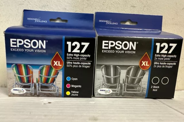 SET OF 5 GENUINE EPSON 127XL 2xBKACK CYAN,MAGENTA,YELLOW (EXTRA HIGH-CAPACITY