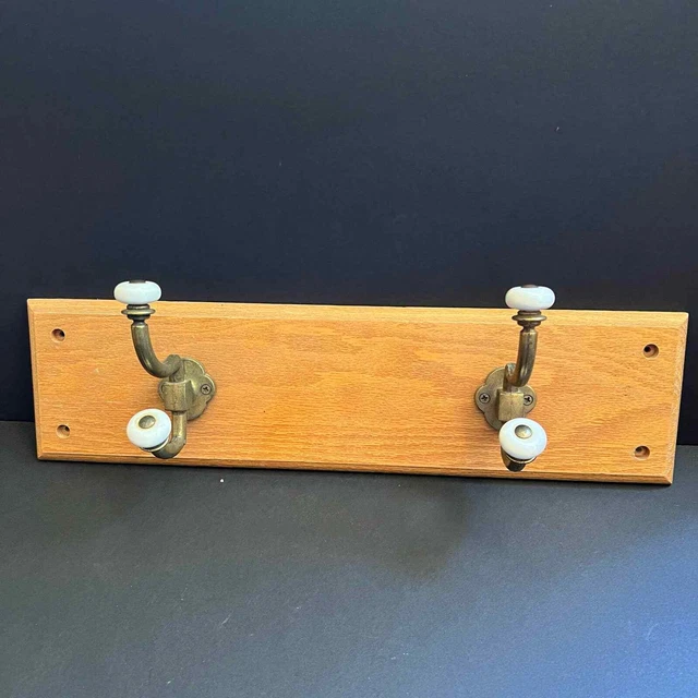 Vintage Set of 2 Double Headed brass and porcelain Coat Hooks Mounted