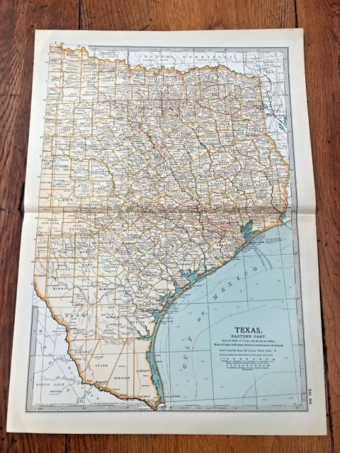 1903 large colour fold out map titled " texas - eastern part "