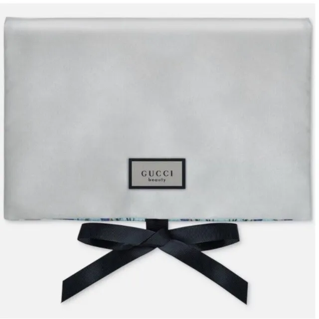 Gucci Beauty Flap Ribbon Pearl Iridescent Floral Inside Pouch Clutch Makeup Bag