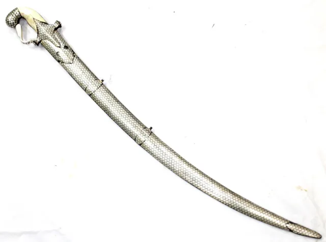 Sword Damascus Steel Blade Pure Silver Koftgari Inlay Wire Work Bone Handle H634