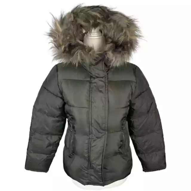 Rothschild Heavyweight Puffer Jacket With Faux Fur Hood Green Nwt Girls Large 14