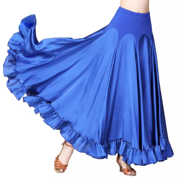 Lady Ballroom Skirts Modern Dance Satin Swing Waltz Tango Ruffle Costume Classic