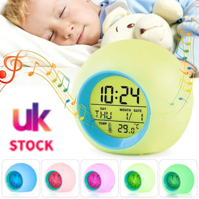 Kids Digital Alarm Clock LED 7 Color Changing Night Light Clock Wake Up Clock