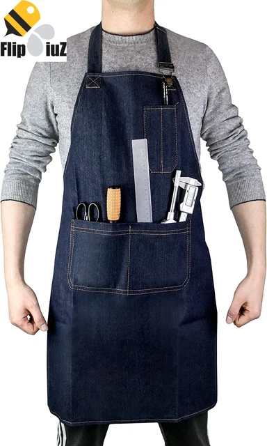 Work Apron Denim Heavy Duty Shop Working Cooking Aprons With Pockets For Men new