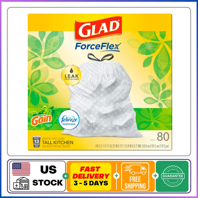 ForceFlex 13-Gallon Tall Kitchen Trash Bags, Gain Scent with Febreze, 80 Bags
