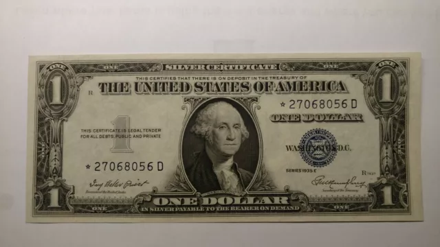 FR-1614* 1935-E $1.00 Star Silver Certificate Uncirculated Blue Seal Real Crisp.
