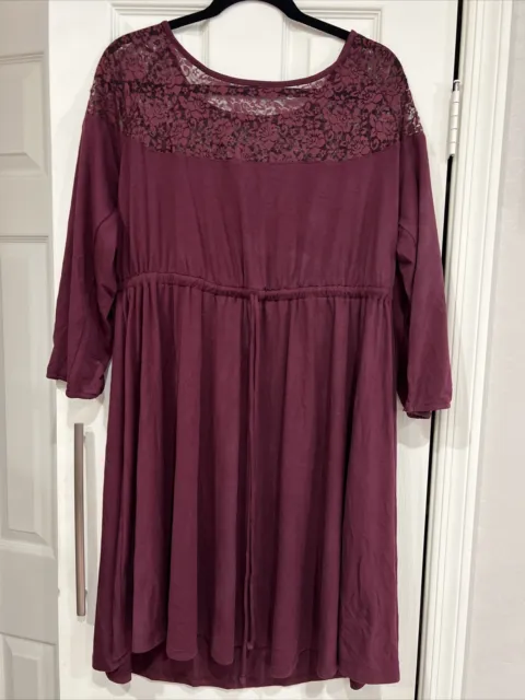 Women’s NWT Torrid Maroon Knit & Lace Drawstring Tie Skater Dress Size 1