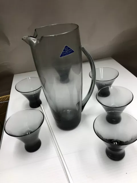 Vintage Morgantown Martini Cocktail Set Pitcher Stir 6 Glasses