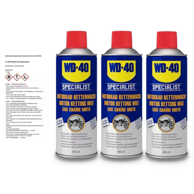 WD-40 SPECIALIST 3x 400 ml MOTORRAD KETTENWACHS CHAIN WAX MOTORBIKE 50565202