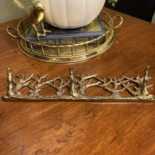 Vintage SOLID BRASS Hat/Coat/Key RACK Tree Branches W/Hooks Wall Mount-12”x3”