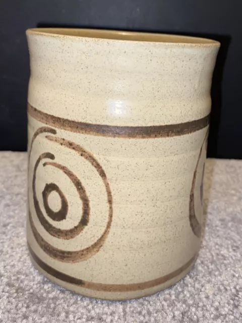 Welsh studio pottery Vase beige / brown swirl pattern - vintager 5” Tall VGC