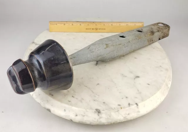Vintage Power Line Electrical Porcelain Ceramic Brown Insulator Galvanized Post