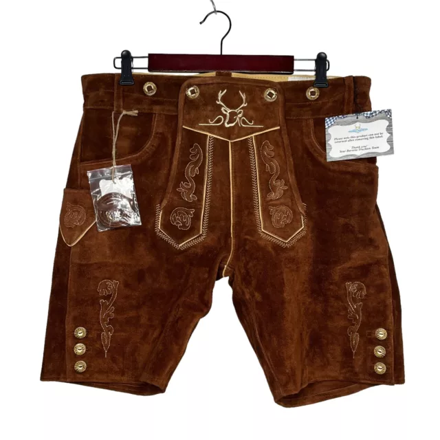 Lederhosen Shorts Men's Suede Leather Bavarian Trachten Oktoberfest Sz 34