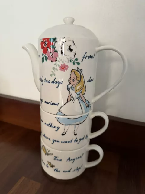 Cath Kidston Alice In Wonderland Teapot Set Tea For Two Teapot & 2 Cups / Mugs