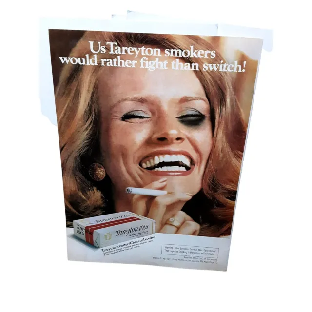 1974 Tareyton Cigarettes Rather Fight Woman Black Eye Vintage Print Ad 70s