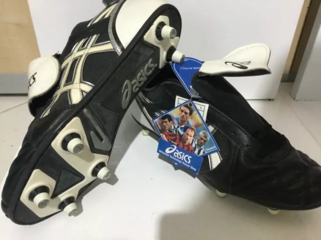 Vintage Scarpe Calcio Asics Kobe St Nero Bianco Vera Pelle Tacchetti Avvitabili