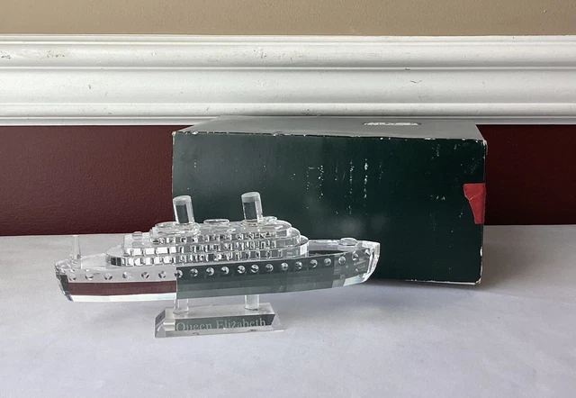 VTG Crystal Queen Elizabeth (1939-1972) Cruise Ship Figurine In Box/ Cunard