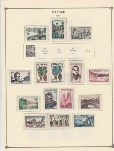 france 1957 stamps page mounted mint & used ref 17499