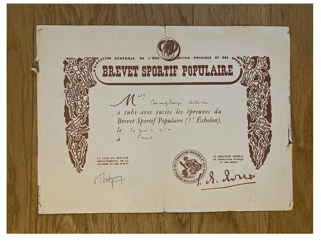 Insigne Brevet Sportif Populaire – Front Populaire 1937 – Léo Lagrange