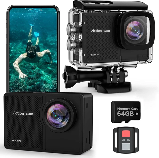 Action Cam Apexcam M80 - 4K 60FPS, 48MP, Impermeabile 40m, WiFi, 2 Batterie, Scheda 64GB, Telecomando, Ideale Per Sport E Subacquea