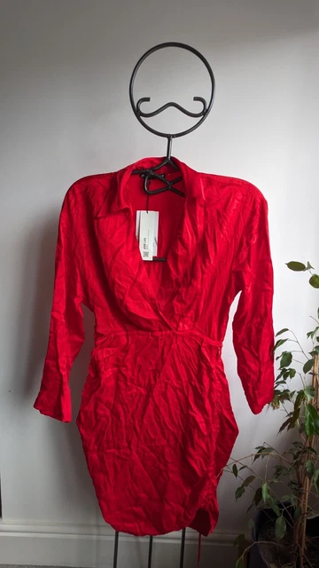 ZARA MEDIUM RED Satin Collared String Draws Sides Mini Dress Size 12  4688/303 25.07 - PicClick UK