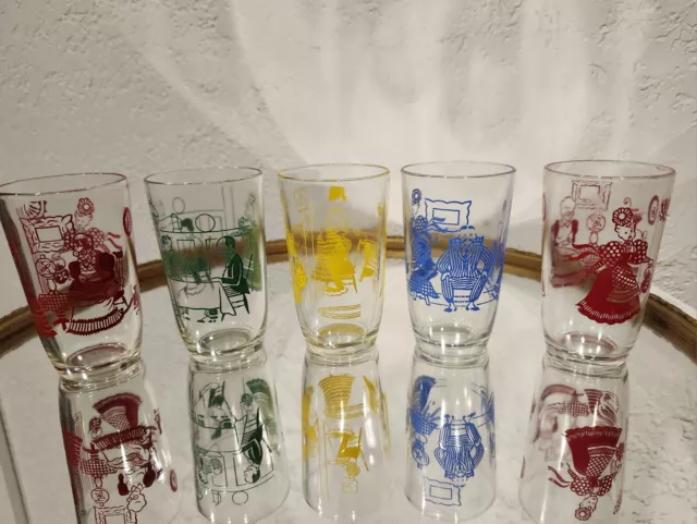 Swanky Swig Bustling Betsy Set Of 5 Glasses Mcm Bar Cart Design Colors