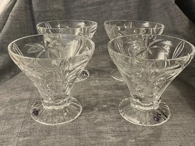 Shannon Crystal Godinger Palm Tree Ice Cream Dessert Bowls 4.25" Tall Set of 4
