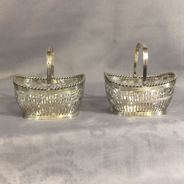 Pair Of Art Nouveau 1900 Hendrik Poelman Dutch Solid 833 Silver Baskets 134.25g