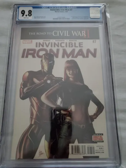 Invincible Iron Man #7 2016 Cgc 9.8 White Pages 1St Riri Williams