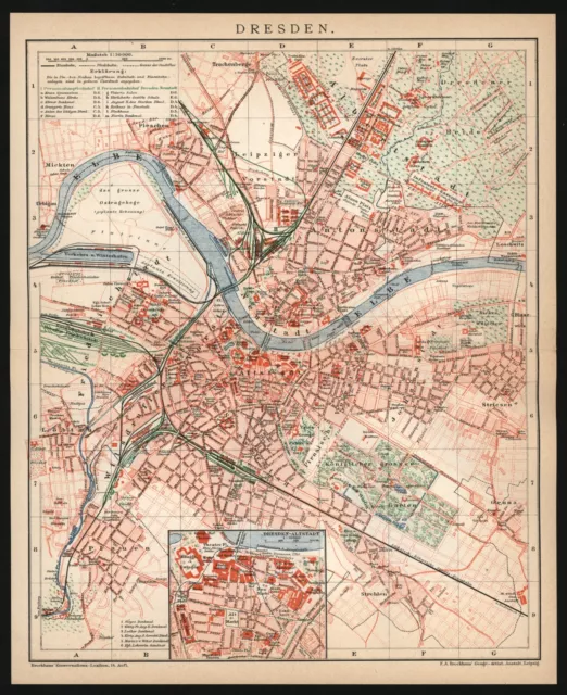 Stadtplan anno 1898 - Dresden Elbflorenz Frauenkirche Zwinger Albertinum Dynamo