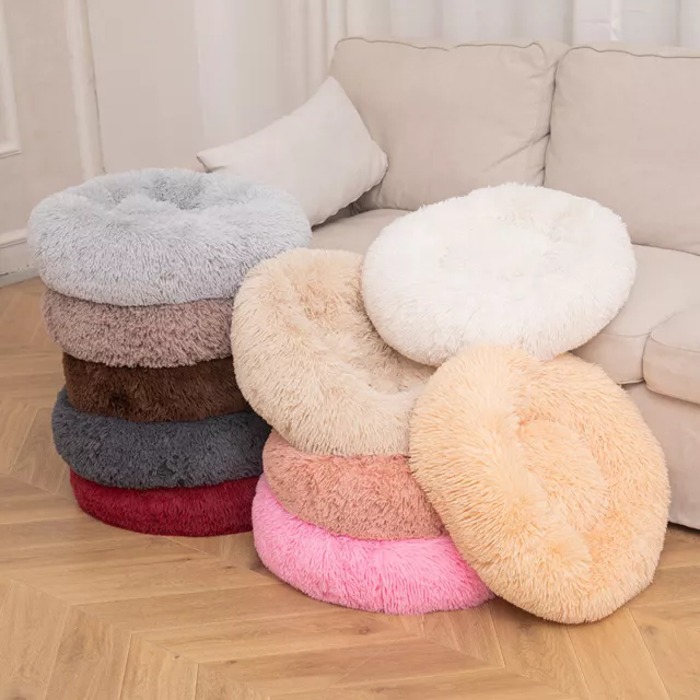 Fluffy Soft Comfy Calming Donut Dog Cat Beds Warm Bed Pet Round Plush Puppy Beds 2
