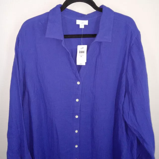 J.Jill Button Up Cotton Shirt Gauze Tunic Blouse Royal Purple Womens 3X NWT