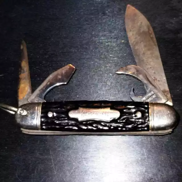 POCKET KNIFE! Vintage COLONIAL brand: FOREST-MASTER black handle 4 blades