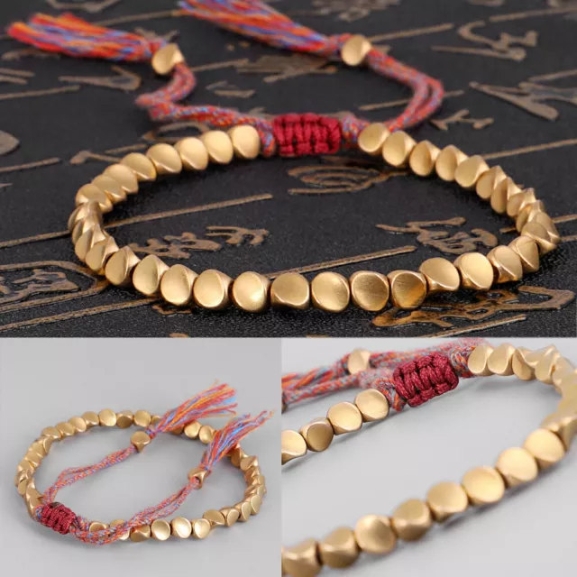 Lucky Handmade Tibetan Buddhist Braided Blessed Copper Beads Rope Bracelet Gift