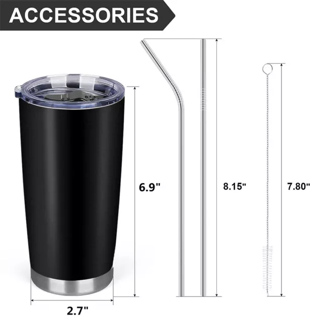 20oz Stainless Steel Tumbler Vacuum Insulated with Lid +2 Straw Coffee Cup Mug