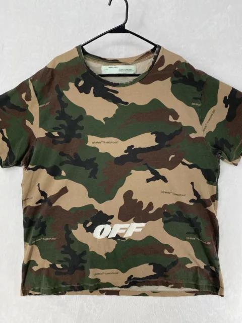 Off White Shirt Adult Large Camo Alphabet Embroidered Cotton Tee AUTHENTIC