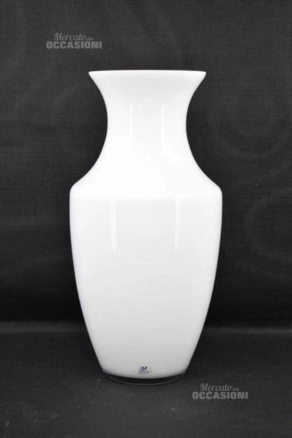 Vaso In Vetro Vetrarti Murano Bianco Made In Italy H 40 Cm