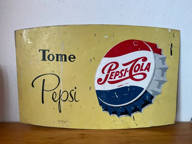 Vintage Mexican TOME PEPSI COLA Soda Tin Metal Sign Advertising From 1950's