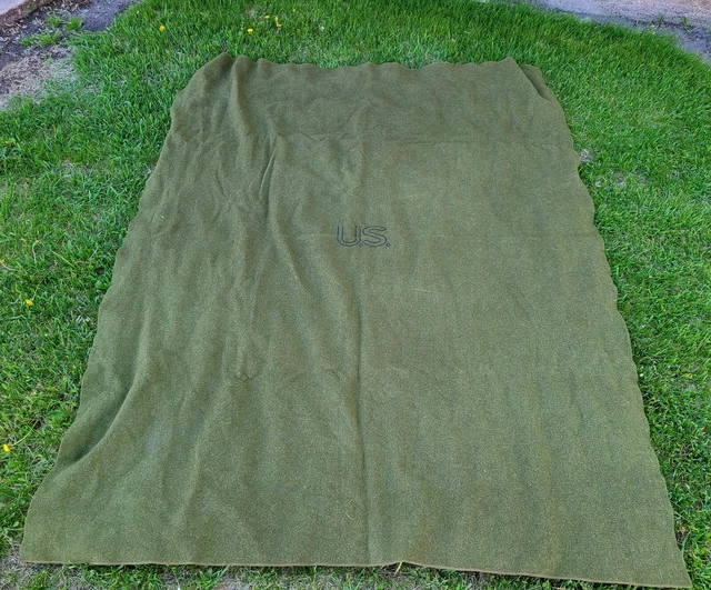 Vintage Army Military Green Wool Blanket 63” x 79” Marked US Vintage Army Military Green Wool Blanket 63” x 79” Marked US