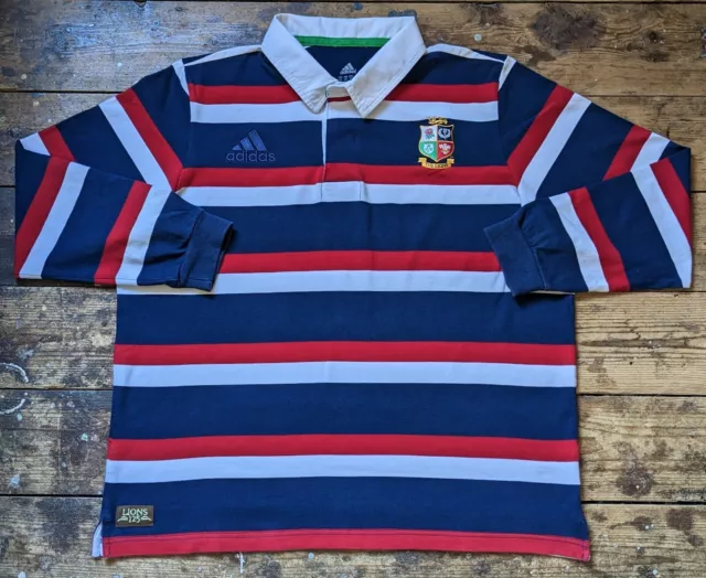 Adidas British Irish Lions 125 Baumwolle LS Rugby Shirt Jersey Freizeit Top 2XL 2013