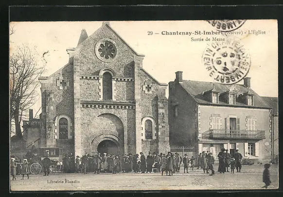 CPA Chantenay-St-Imbert, L´Eglise, Sortie de Messe 1919