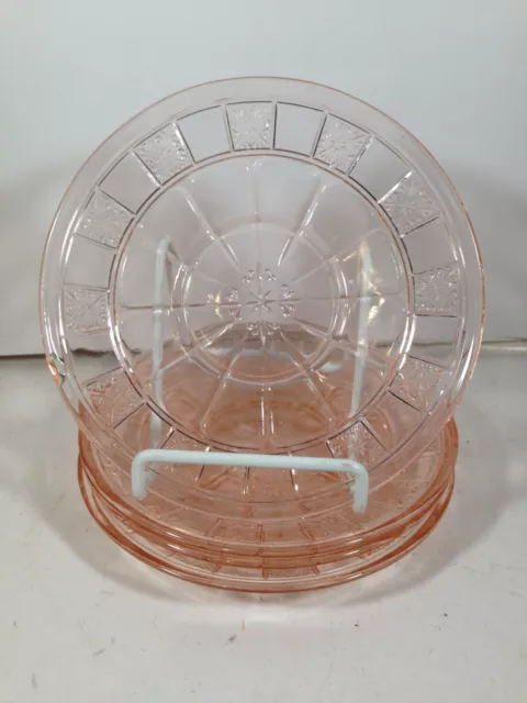 Set of 4 Jeannette Glass Doric and Pansy Pink Depression Glass Saucers