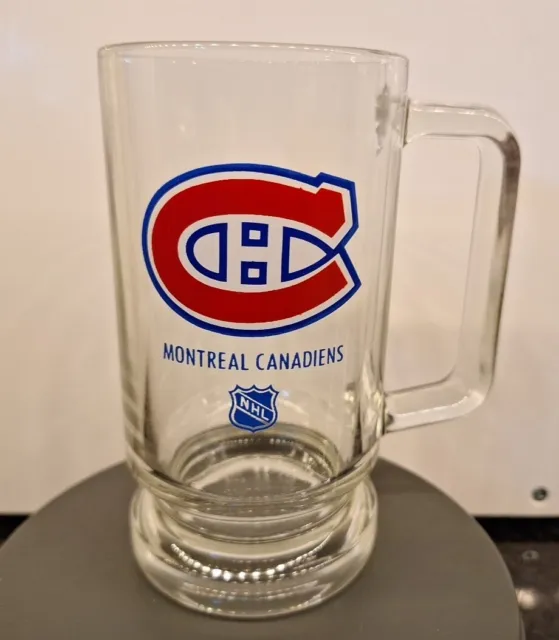 Montreal Canadiens Clear Glass Logo NHL Beer Mug Stein - 5 1/2 Inch Tall Vintage