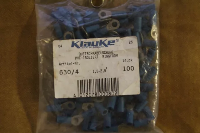 100 Stück Klauke Quetschkabelschuhe 630/4 blau isoliert 1,5-2,5m² Ringform