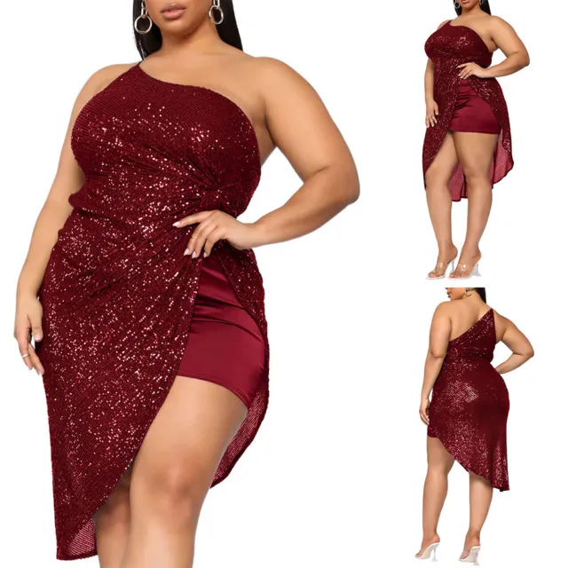 US Women One Shoulder Sequin Formal Evening Party Dress Bodycon Mini Dresses